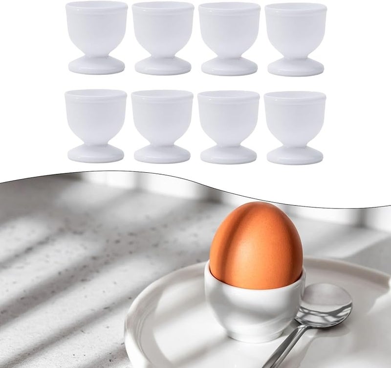 White Plastic Egg Cups Set 4 Pack 8pcs For Soft Or Hard Boiled Eggs Kitchen Breakfast Tableware - Image 2